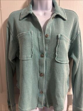 Hippie RoseWaffle Knit Button-Front Shacket in Mint Green Size S